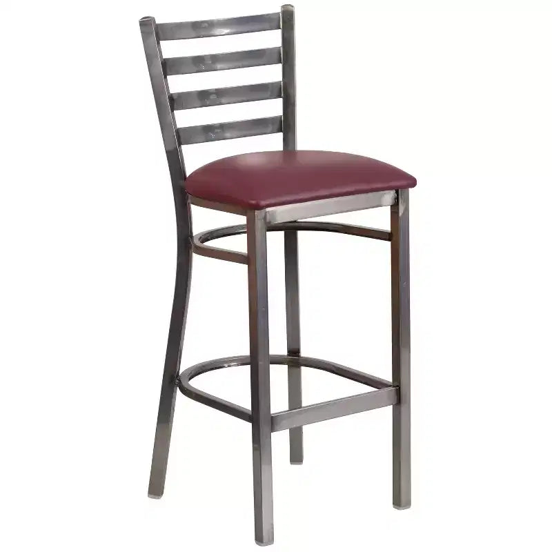 Lot de 2 tabourets de bar de restaurant en métal à dossier échelle avec revêtement transparent