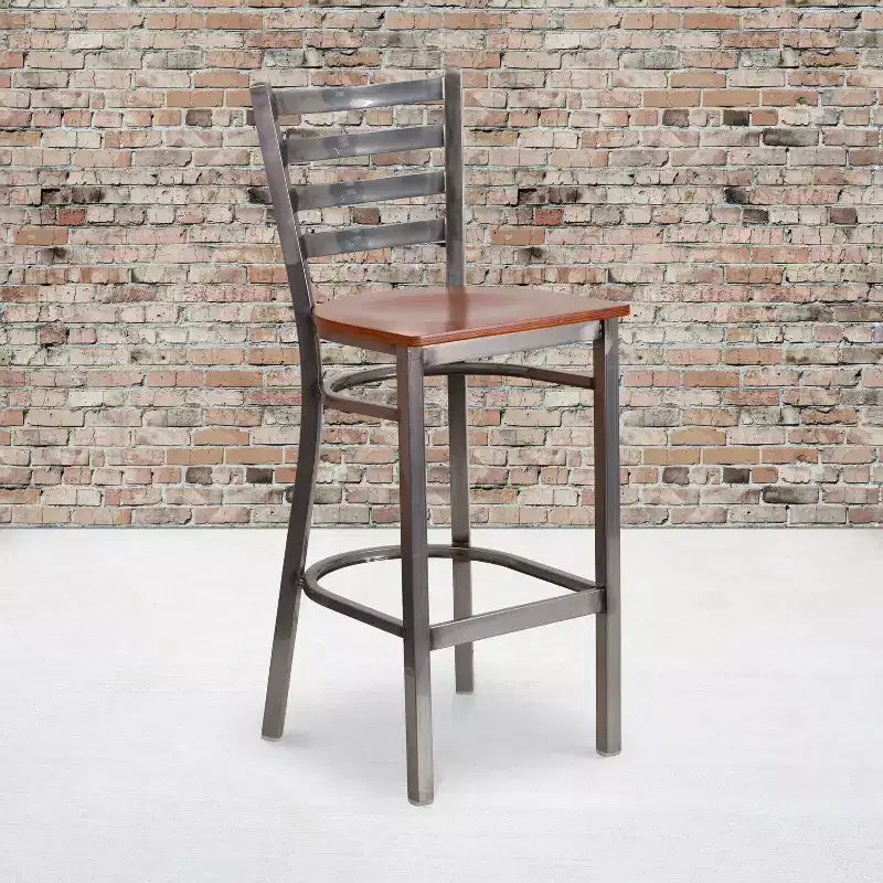 Lot de 2 tabourets de bar de restaurant en métal à dossier échelle avec revêtement transparent