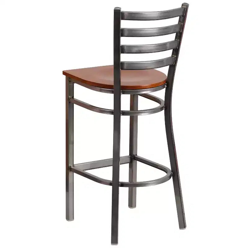 Lot de 2 tabourets de bar de restaurant en métal à dossier échelle avec revêtement transparent