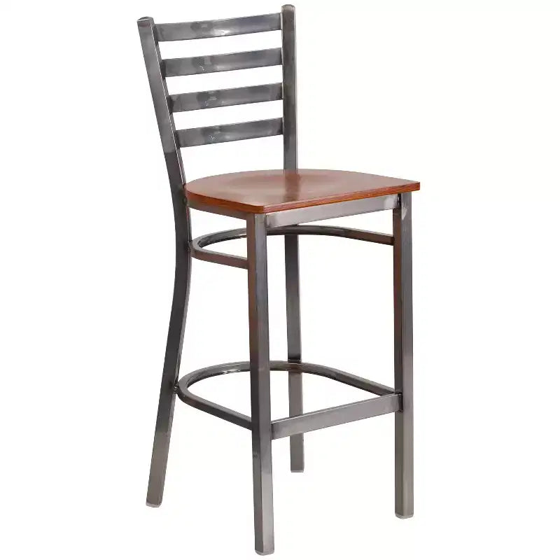 Lot de 2 tabourets de bar de restaurant en métal à dossier échelle avec revêtement transparent