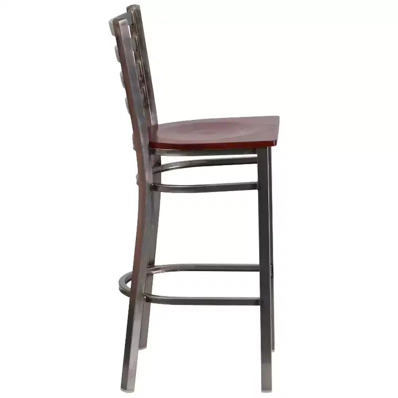 Lot de 2 tabourets de bar de restaurant en métal à dossier échelle avec revêtement transparent