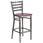 Lot de 2 tabourets de bar de restaurant en métal à dossier échelle avec revêtement transparent