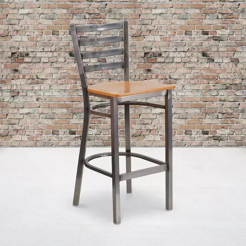 Lot de 2 tabourets de bar de restaurant en métal à dossier échelle avec revêtement transparent