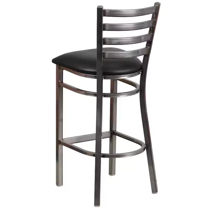 Lot de 2 tabourets de bar de restaurant en métal à dossier échelle avec revêtement transparent