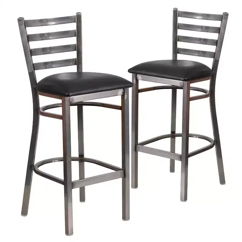 Lot de 2 tabourets de bar de restaurant en métal à dossier échelle avec revêtement transparent