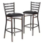 Lot de 2 tabourets de bar de restaurant en métal à dossier échelle avec revêtement transparent