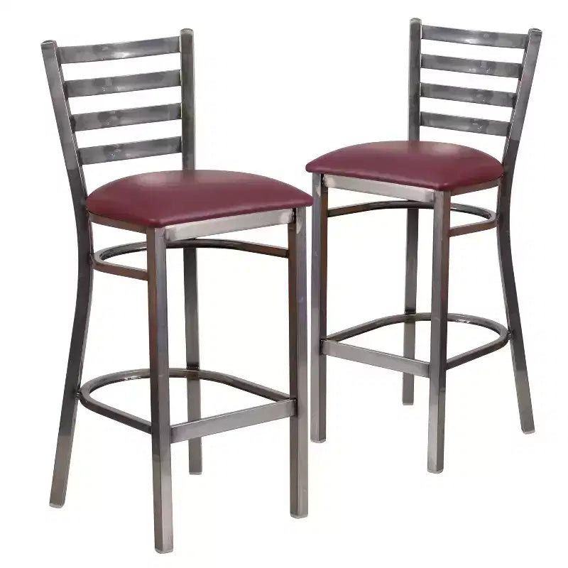 Lot de 2 tabourets de bar de restaurant en métal à dossier échelle avec revêtement transparent