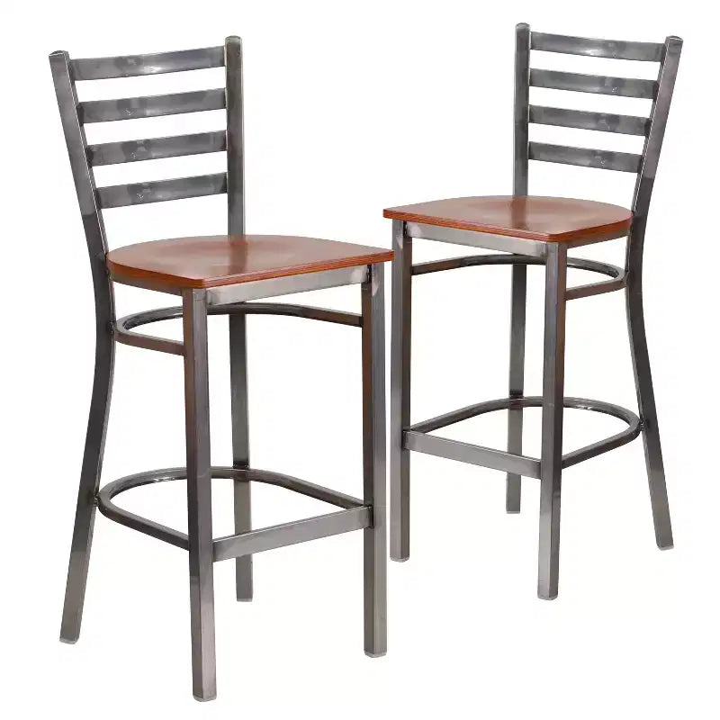 Lot de 2 tabourets de bar de restaurant en métal à dossier échelle avec revêtement transparent