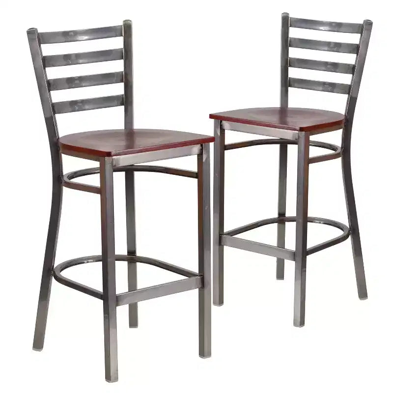 Lot de 2 tabourets de bar de restaurant en métal à dossier échelle avec revêtement transparent