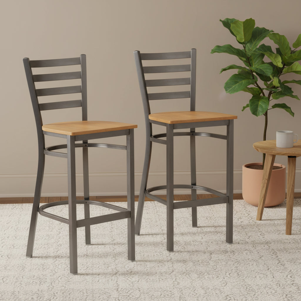Emma and Oliver 2 Pack Clear Coated Ladder Back Metal Restaurant Barstool