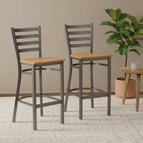 Emma and Oliver 2 Pack Clear Coated Ladder Back Metal Restaurant Barstool