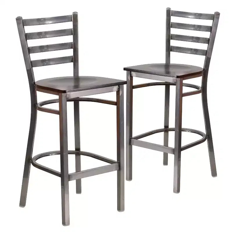 Lot de 2 tabourets de bar de restaurant en métal à dossier échelle avec revêtement transparent