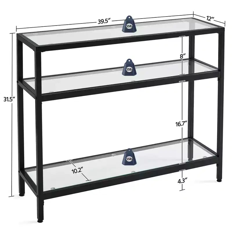 Console de table en verre trempé à 3 niveaux