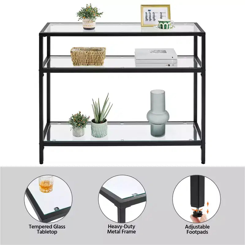 Console de table en verre trempé à 3 niveaux